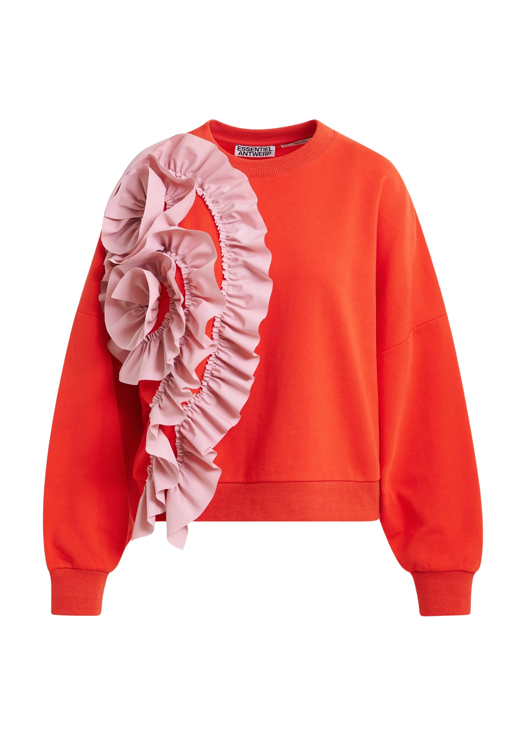 Essentiel Antwerp Red cotton-blend sweatshirt with ruffle details - Essentiel Antwerp Shirts - Colorful Belgian Design - Shop at Coveti