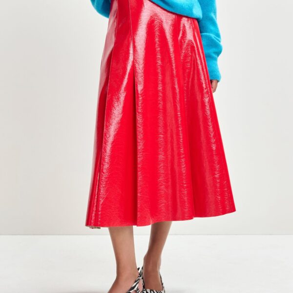 Essentiel Antwerp Red faux leather midi skirt - Essentiel Antwerp Skirts - Colorful Belgian Design - Shop at Coveti