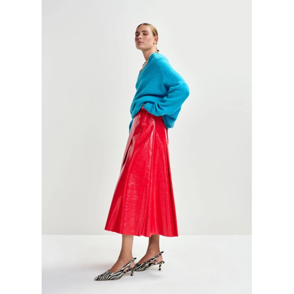 Essentiel Antwerp Red faux leather midi skirt, view 4