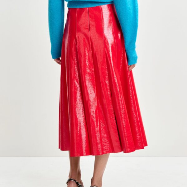 Essentiel Antwerp Red faux leather midi skirt - Essentiel Antwerp Skirts - Colorful Belgian Design - Shop at Coveti