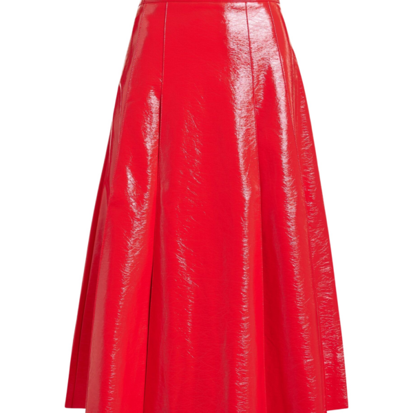 Essentiel Antwerp Red faux leather midi skirt - Essentiel Antwerp Skirts - Colorful Belgian Design - Shop at Coveti
