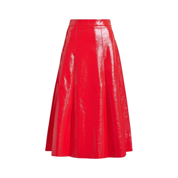 Essentiel Antwerp Red faux leather midi skirt - Essentiel Antwerp Skirts - Colorful Belgian Design - Shop at Coveti