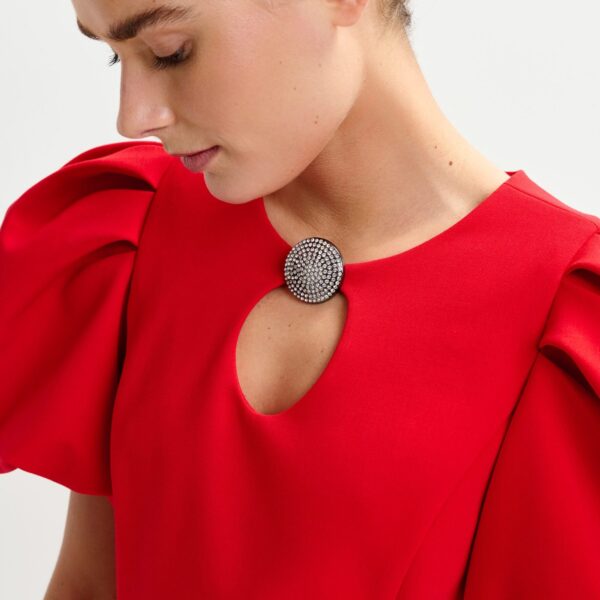Essentiel Antwerp Red mini dress with voluminous sleeves and jewel embellishment - Essentiel Antwerp Dresses - Colorful Belgian Design - Shop at Coveti