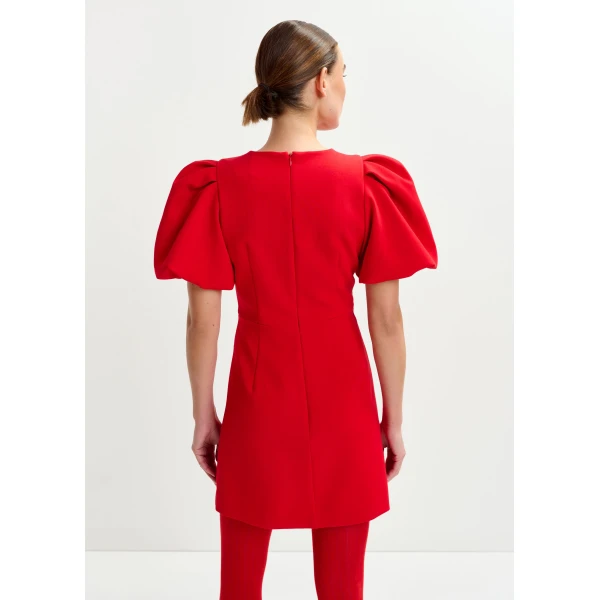 Essentiel Antwerp Red mini dress with voluminous sleeves and jewel embellishment, view 5