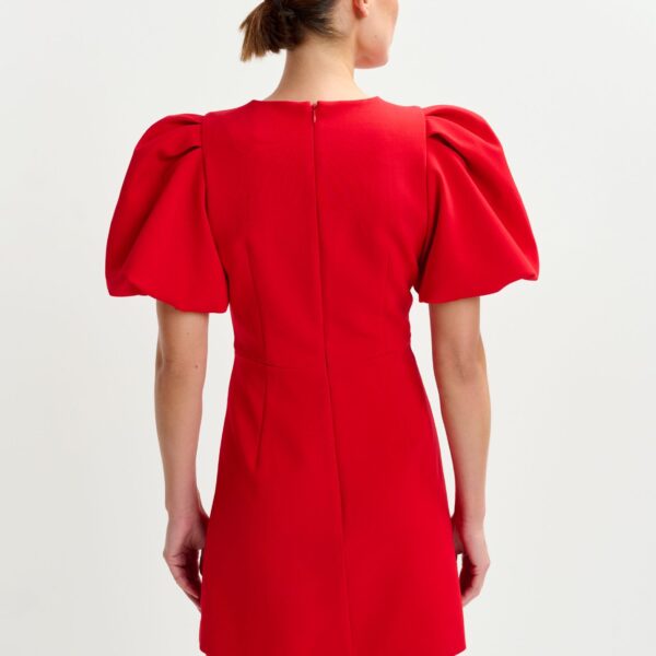 Essentiel Antwerp Red mini dress with voluminous sleeves and jewel embellishment - Essentiel Antwerp Dresses - Colorful Belgian Design - Shop at Coveti