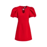 Essentiel Antwerp Red mini dress with voluminous sleeves and jewel embellishment - Essentiel Antwerp Dresses - Colorful Belgian Design - Shop at Coveti