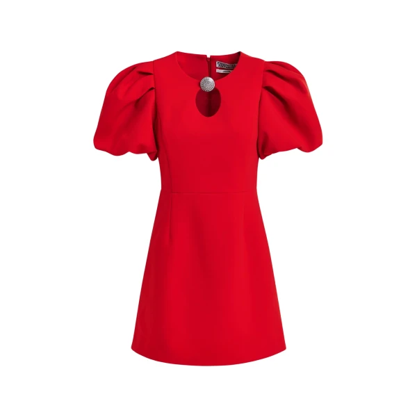 Essentiel Antwerp Red mini dress with voluminous sleeves and jewel embellishment - Essentiel Antwerp Dresses - Colorful Belgian Design - Shop at Coveti