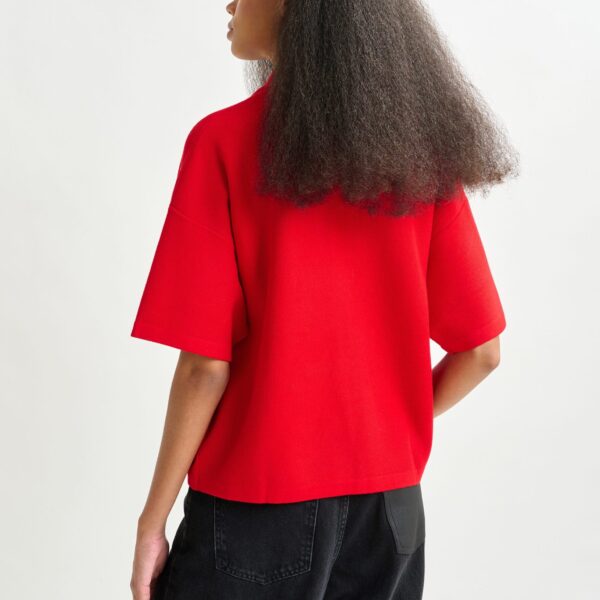 Essentiel Antwerp Red polo top with bead embellishments - Essentiel Antwerp Tops - Colorful Belgian Design - Shop at Coveti