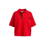 Essentiel Antwerp Red polo top with bead embellishments - Essentiel Antwerp Tops - Colorful Belgian Design - Shop at Coveti