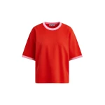 Essentiel Antwerp Red slightly cropped knit T-shirt with pink contrasting trim - Essentiel Antwerp Shirts - Colorful Belgian Design - Shop at Coveti