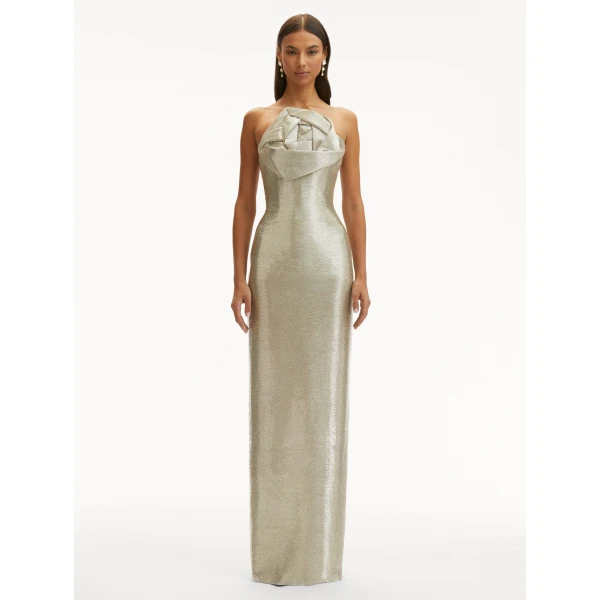 Oscar de la Renta Rosette Bugle Bead Column Gown - Oscar de la Renta Dresses - American Couture - Shop at Coveti