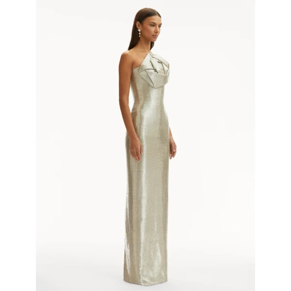 Oscar de la Renta Rosette Bugle Bead Column Gown - Oscar de la Renta Dresses - American Couture - Shop at Coveti