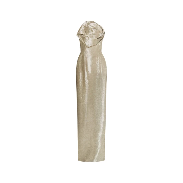 Oscar de la Renta Rosette Bugle Bead Column Gown - Oscar de la Renta Dresses - American Couture - Shop at Coveti