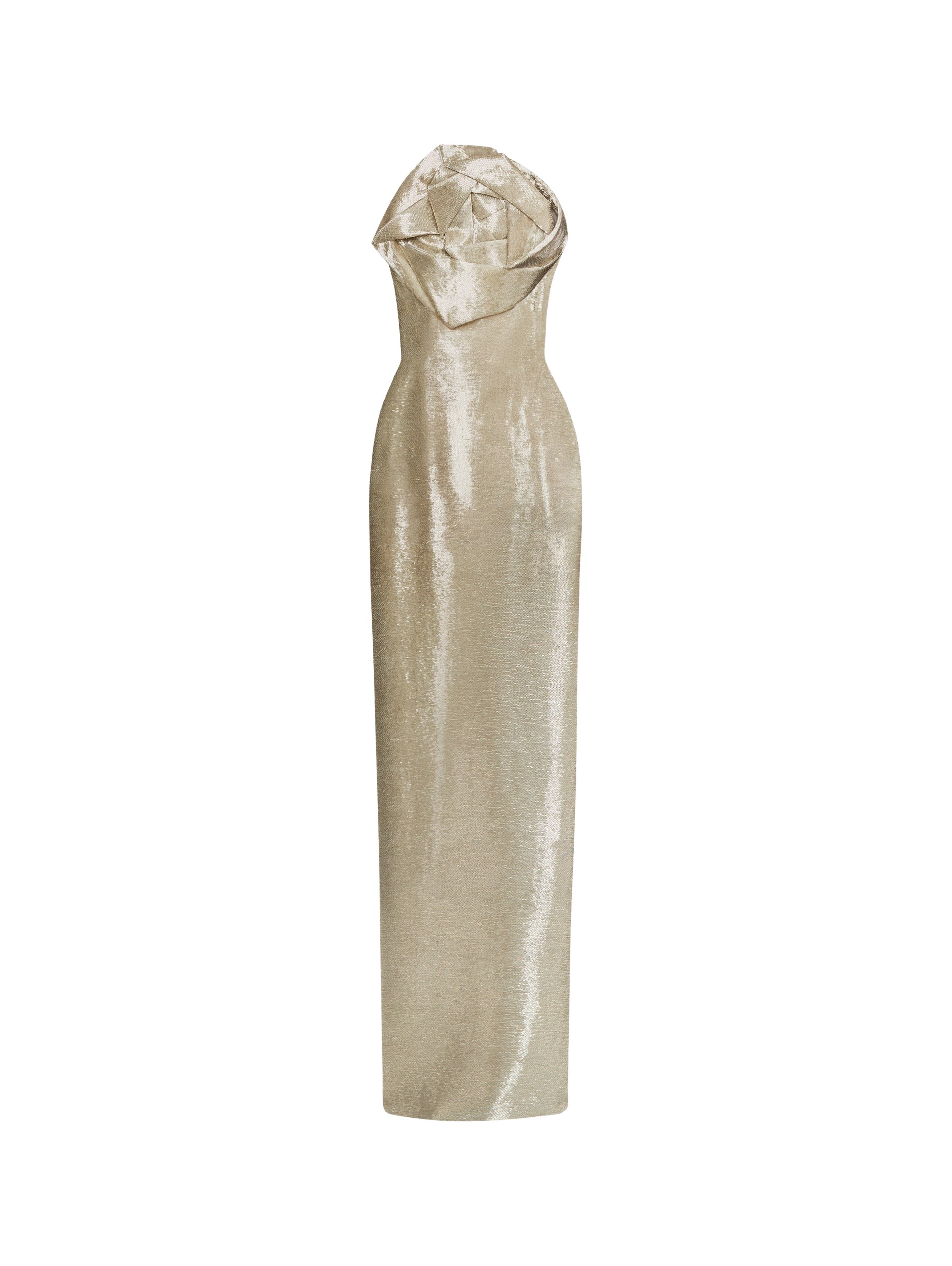 Oscar de la Renta Rosette Bugle Bead Column Gown