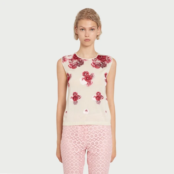 Giambattista Valli Ruby Pansies Cashmere Tank Top - Giambattista Valli Tops - Romantic Couture - Shop at Coveti