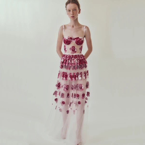 Giambattista Valli Ruby Pansies Embroidered Tulle Dress - Giambattista Valli Dresses - Romantic Couture - Shop at Coveti