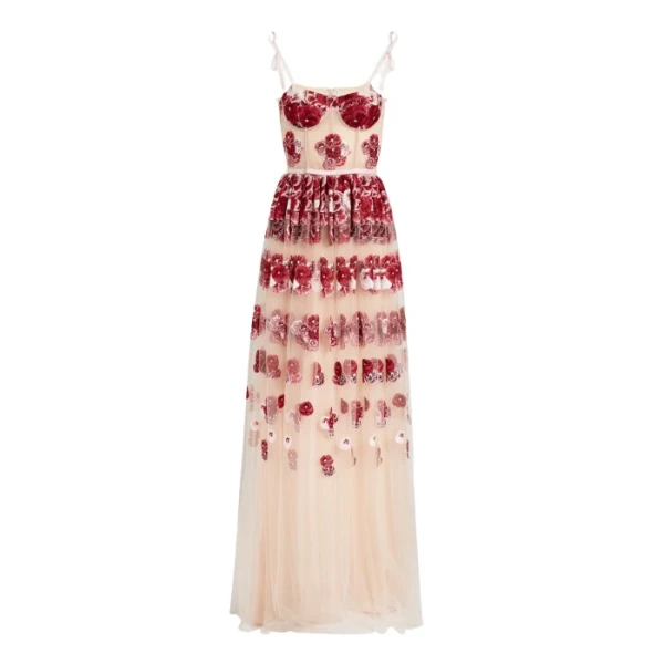 Ruby Pansies Embroidered Tulle Dress