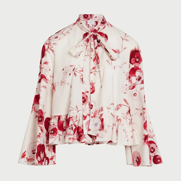 Giambattista Valli Ruby Pansies Ivory Poplin Blouse - Giambattista Valli Tops - Romantic Couture - Shop at Coveti