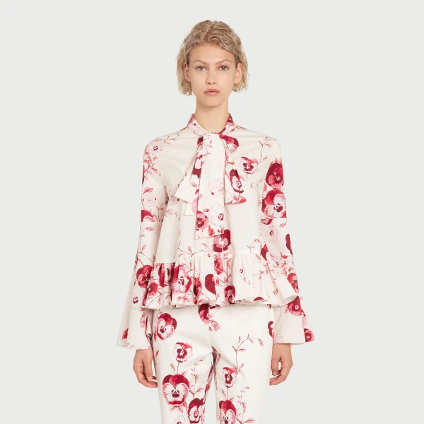 Giambattista Valli Ruby Pansies Ivory Poplin Blouse - Giambattista Valli Tops - Romantic Couture - Shop at Coveti