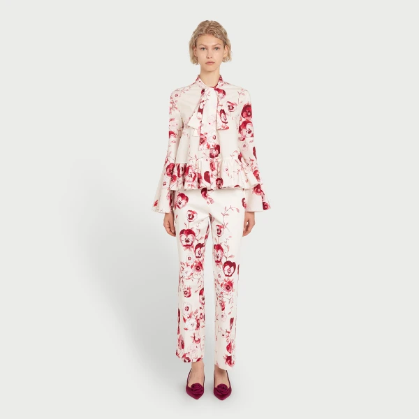 Giambattista Valli Ruby Pansies Ivory Poplin Blouse - Giambattista Valli Tops - Romantic Couture - Shop at Coveti