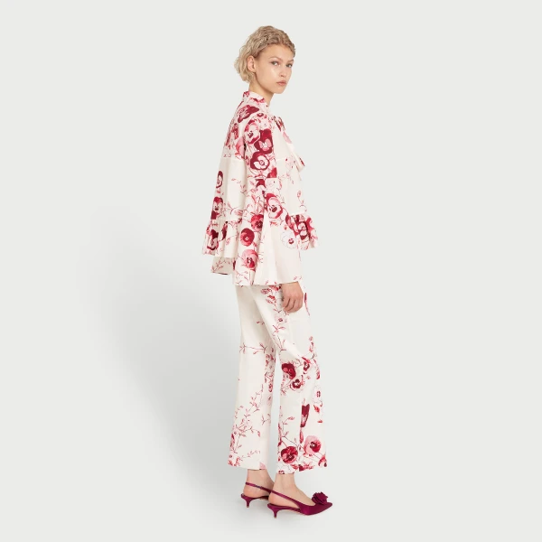 Giambattista Valli Ruby Pansies Ivory Straight-Leg Pants - Giambattista Valli Pants - Romantic Couture - Shop at Coveti