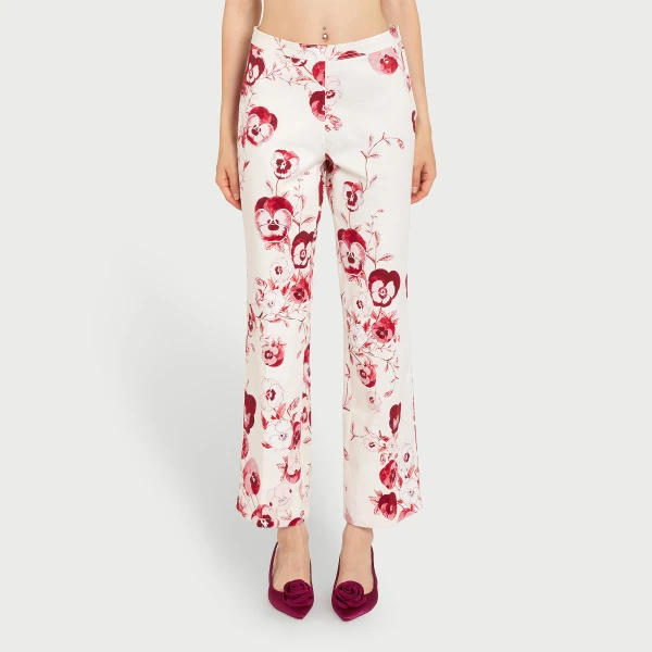 Giambattista Valli Ruby Pansies Ivory Straight-Leg Pants - Giambattista Valli Pants - Romantic Couture - Shop at Coveti
