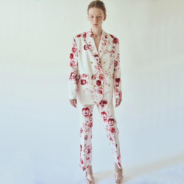 Giambattista Valli Ruby Pansies Ivory Straight-Leg Pants - Giambattista Valli Pants - Romantic Couture - Shop at Coveti