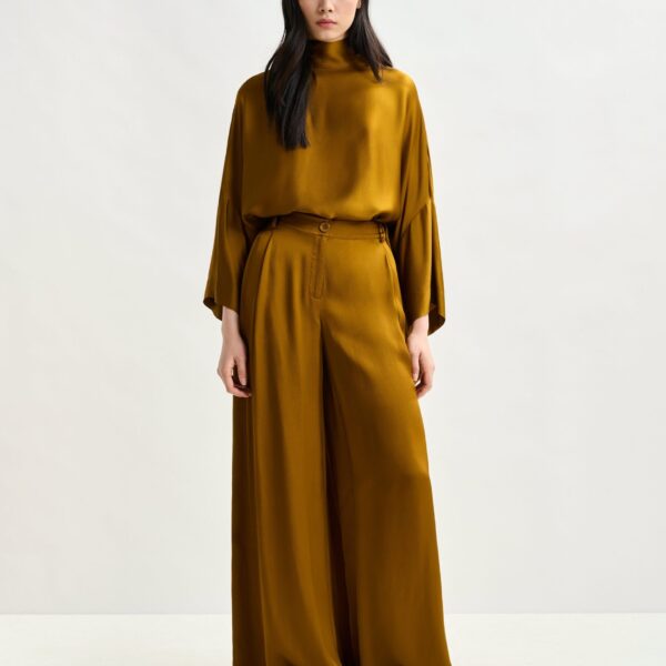 Essentiel Antwerp Rust wide-leg satin pants - Essentiel Antwerp Pants - Colorful Belgian Design - Shop at Coveti