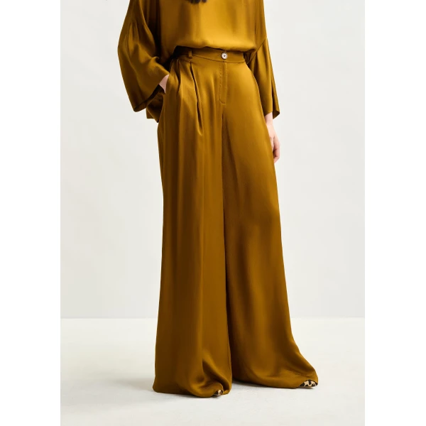 Essentiel Antwerp Rust wide-leg satin pants, view 3