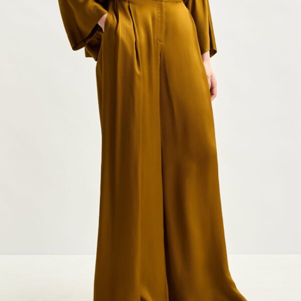 Essentiel Antwerp Rust wide-leg satin pants - Essentiel Antwerp Pants - Colorful Belgian Design - Shop at Coveti