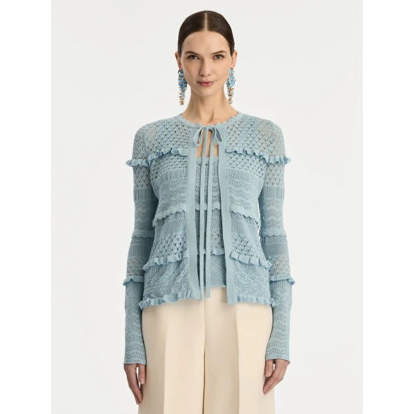 Oscar de la Renta Scallop Trim Cardigan - Oscar de la Renta Knitwear - American Couture - Shop at Coveti