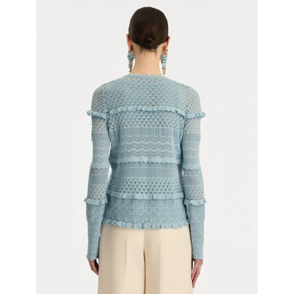 Oscar de la Renta Scallop Trim Cardigan - Oscar de la Renta Knitwear - American Couture - Shop at Coveti