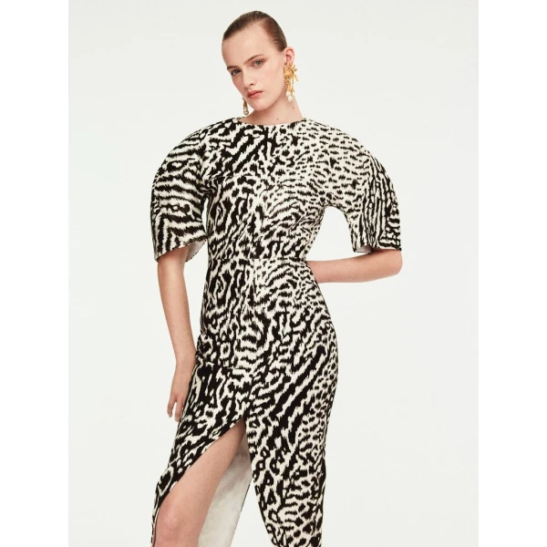 Schiaparelli Animal Print Midi Dress Dresses in Schiaparelli Authentic Luxury Fashion at Coveti