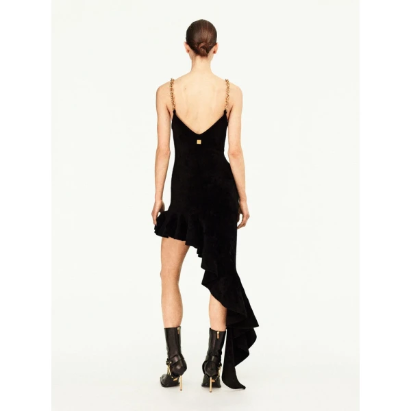 Schiaparelli Asymmetrical Velvet-Effect Knitted Dress Dresses in Schiaparelli Authentic Luxury Fashion at Coveti