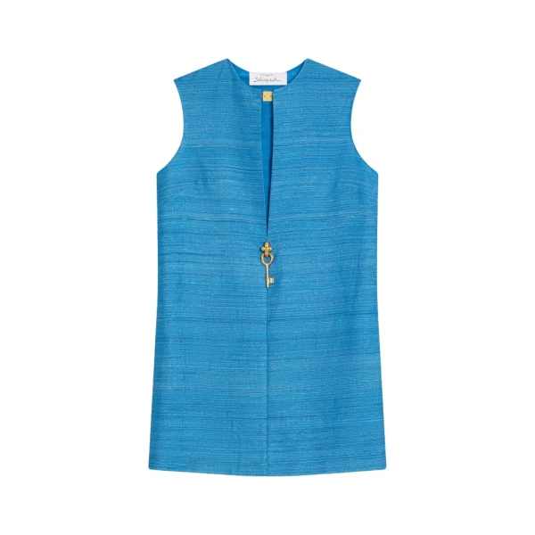 Schiaparelli Blue Tussah Sleeveless Dress Dresses in Schiaparelli Authentic Luxury Fashion at Coveti