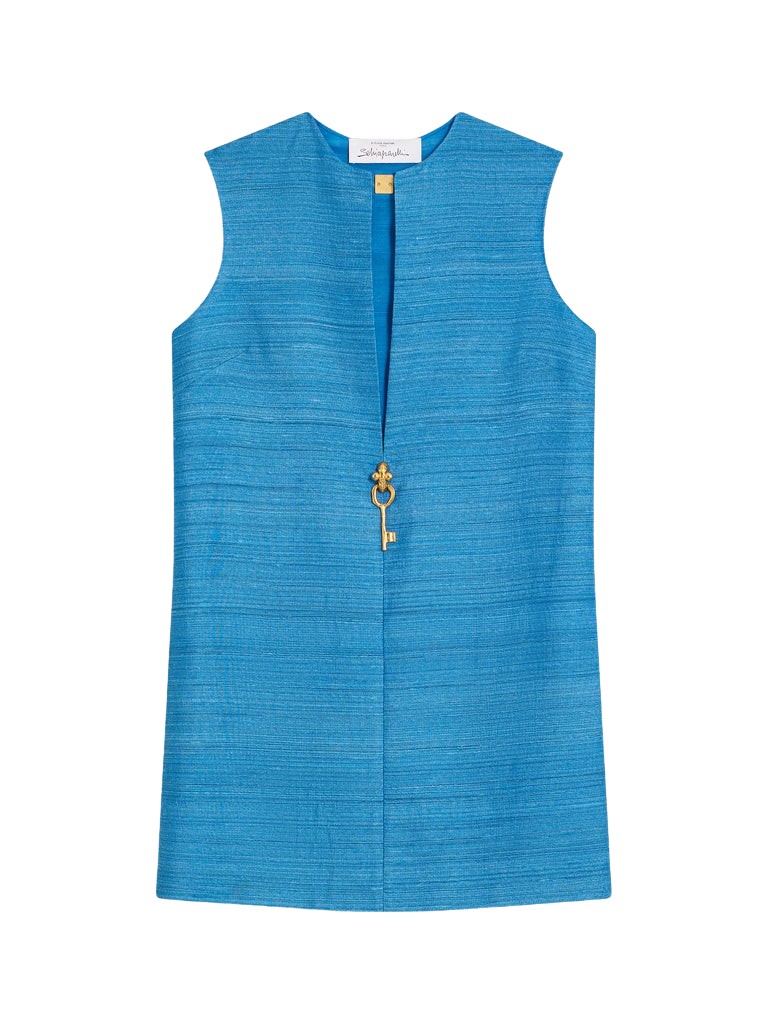 Schiaparelli Blue Tussah Sleeveless Dress