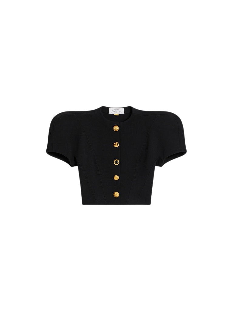 Schiaparelli Broad Shoulder Cardigan Knitwear in Schiaparelli Authentic Luxury Fashion at Coveti