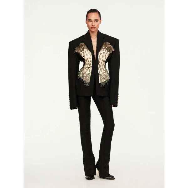 Schiaparelli Broad Shoulders Corset Embroidered Jacket Jackets in Schiaparelli Authentic Luxury Fashion at Coveti