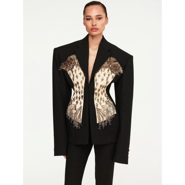 Schiaparelli Broad Shoulders Corset Embroidered Jacket Jackets in Schiaparelli Authentic Luxury Fashion at Coveti