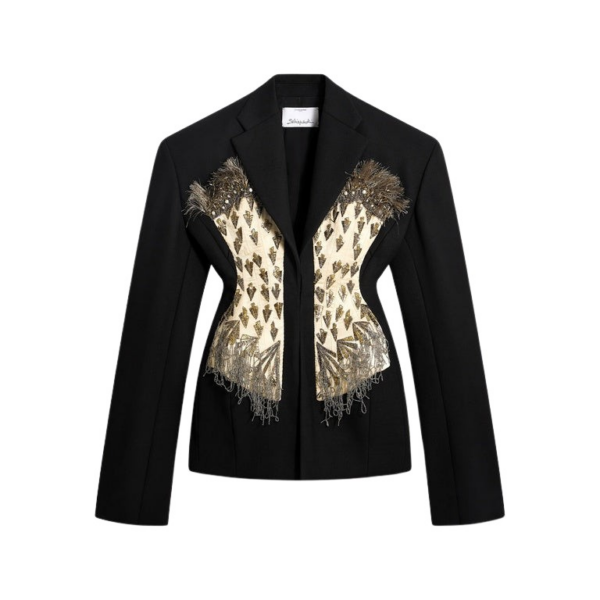 Schiaparelli Broad Shoulders Corset Embroidered Jacket Jackets in Schiaparelli Authentic Luxury Fashion at Coveti