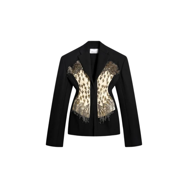 Schiaparelli Broad Shoulders Corset Embroidered Jacket Jackets in Schiaparelli Authentic Luxury Fashion at Coveti