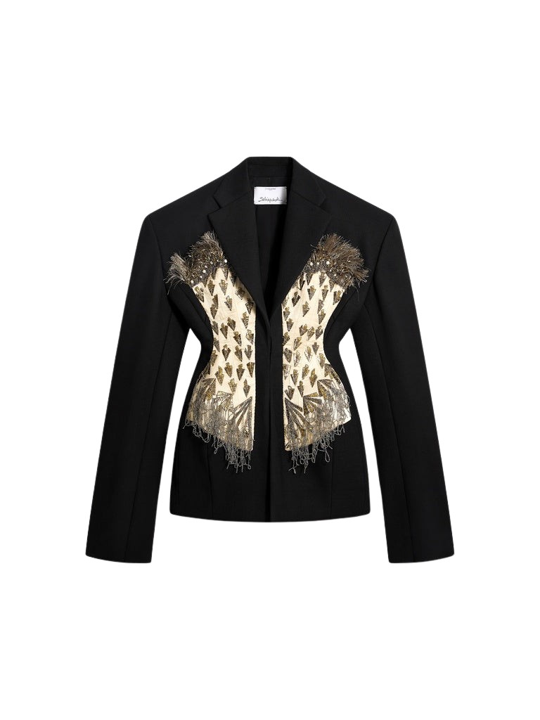 Schiaparelli Broad Shoulders Corset Embroidered Jacket Jackets in Schiaparelli Authentic Luxury Fashion at Coveti