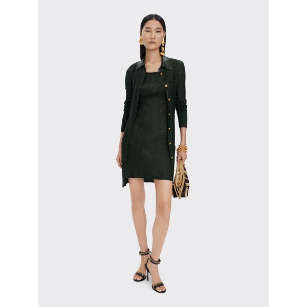 Schiaparelli Dark Green Laminated Shirt Cardigan Knitwear in Schiaparelli Authentic Luxury Fashion at Coveti