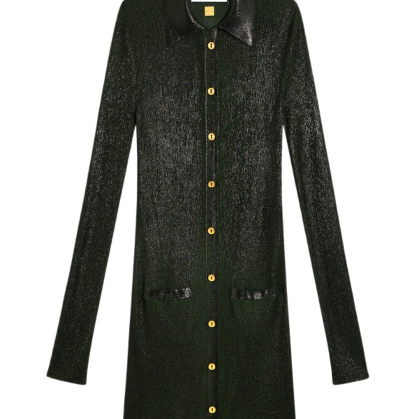 Schiaparelli Dark Green Laminated Shirt Cardigan Knitwear in Schiaparelli Authentic Luxury Fashion at Coveti