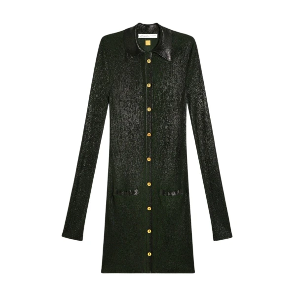 Schiaparelli Dark Green Laminated Shirt Cardigan Knitwear in Schiaparelli Authentic Luxury Fashion at Coveti
