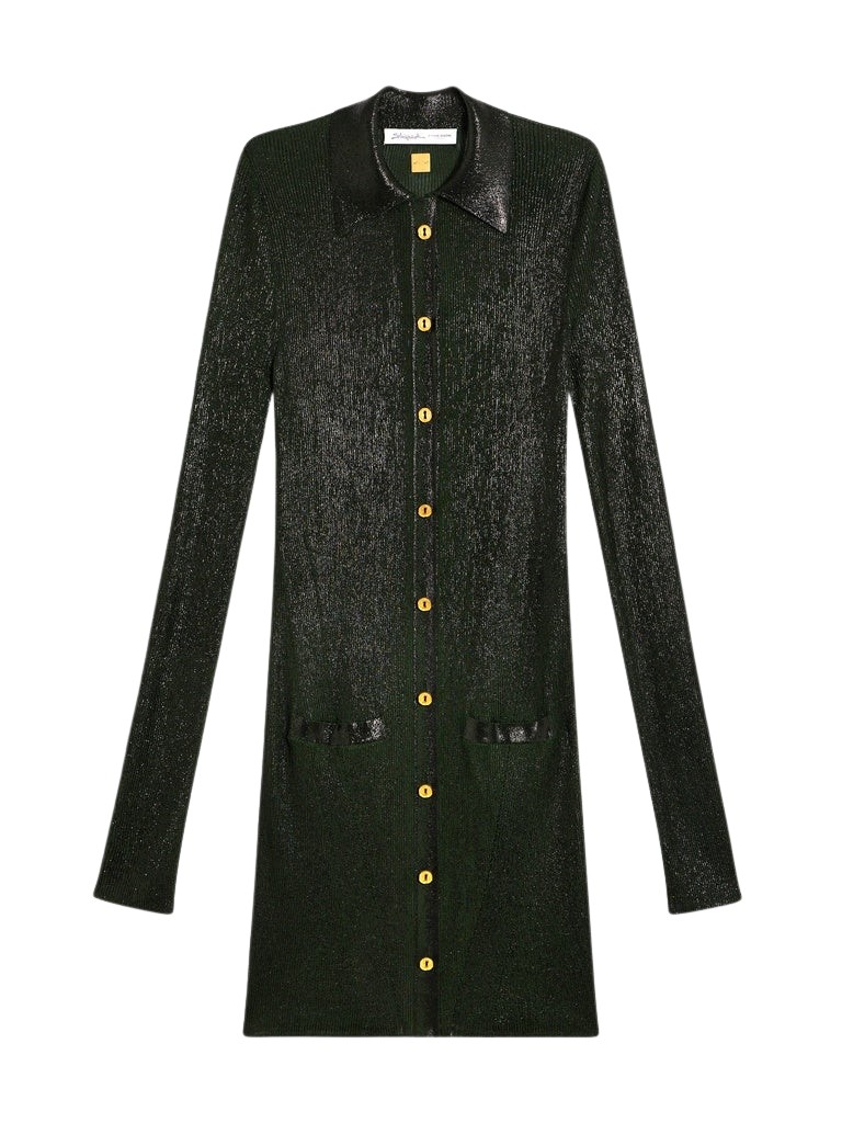 Schiaparelli Dark Green Laminated Shirt Cardigan Knitwear in Schiaparelli Authentic Luxury Fashion at Coveti