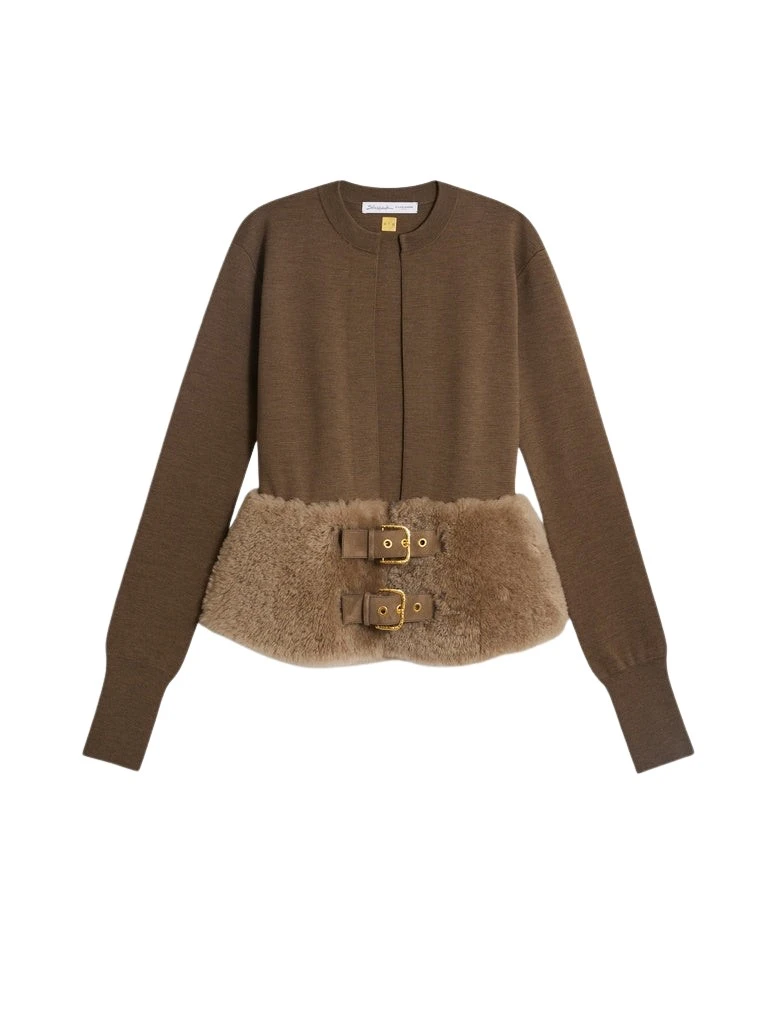 Schiaparelli-Dual-Material-Cardigan46796_nobg Schiaparelli Dual-Material Cardigan Knitwear in Schiaparelli Authentic Luxury Fashion at Coveti
