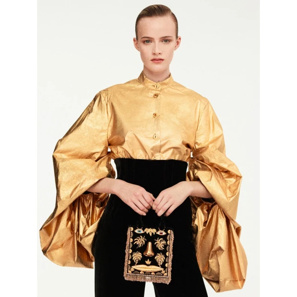 Schiaparelli Officer Collar Shirt Tops in Schiaparelli Authentic Luxury Fashion at Coveti