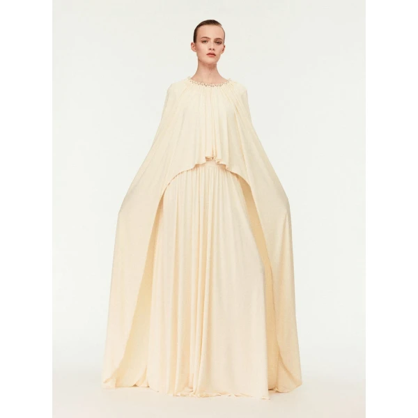 Schiaparelli Ruched Cape Dress Dresses in Schiaparelli Authentic Luxury Fashion at Coveti