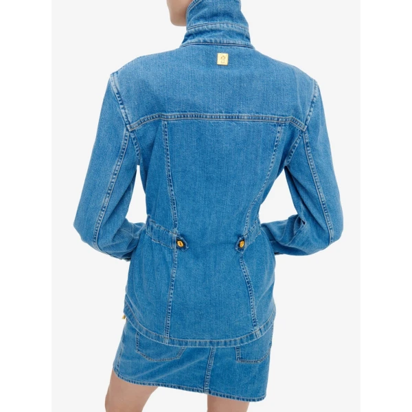 Schiaparelli Smocked Safari Denim Shirt Tops in Schiaparelli Authentic Luxury Fashion at Coveti